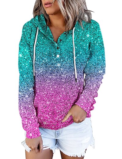 cheap Women&#039;s Tops-Women&#039;s Gradient Sparkly Glittery Hoodie Pullover Front Pocket Print 3D Print Casual Sports Active Streetwear Hoodies Sweatshirts  Pink