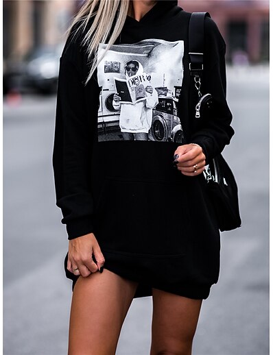 cheap Women&#039;s Tops-Women&#039;s Graphic Hoodie Pullover Front Pocket Casual Sports Active Streetwear Hoodies Sweatshirts  Black Khaki Dark Gray