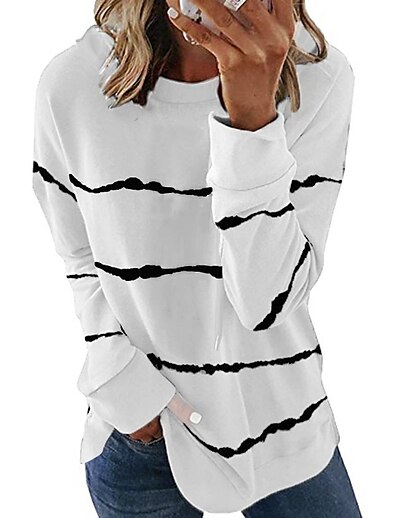 cheap Women&#039;s Tops-Women&#039;s Stripes Hoodie Sweatshirt Print Casual Daily Active Streetwear Hoodies Sweatshirts  White Black Pink
