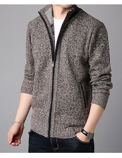 cheap Men&#039;s Clothing-free shipping  autumn and winter stand collar knitted cardigan jacket men&#039;s loose knit plus cashmere sweater trend slim line