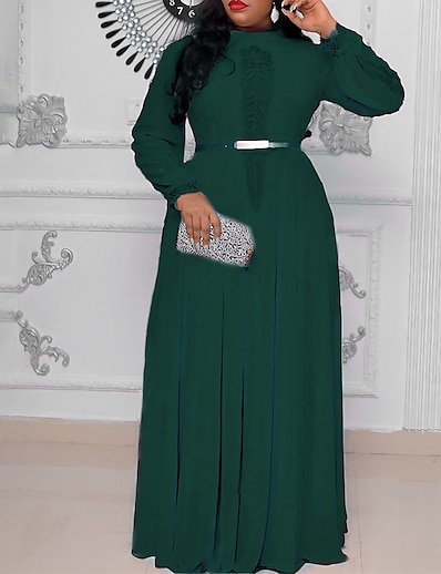 cheap Plus size-Women&#039;s Plus Size Leaf Sheath Dress Ruched Round Neck Long Sleeve Casual St. Patrick&#039;s Day Spring Summer Causal Daily Maxi long Dress Dress