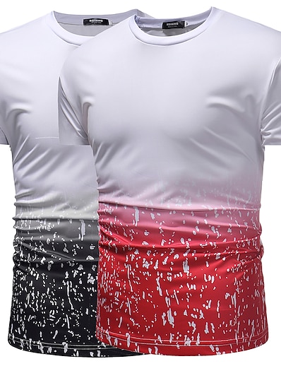 baratos Roupa de Homem-Homens Camiseta Camiseta Bloco de cor Decote Redondo Média Primavera Verão Branco Preto