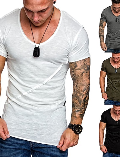 저렴한 남성용 의류-2021 여름 새로운 도매 유럽 크기 단색 남성 반팔 티셔츠 대각선 줄무늬 스티칭 v 넥 슬림 티셔츠 t175