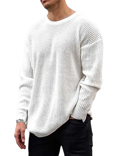 hesapli Erkek Giyim-Erkek Kazak Yuvarlak Yaka Standart Sonbahar Kış Bahar Beyaz Siyah