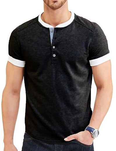 お買い得  メンズファッション-男性用 Tシャツ カラーブロック ラウンドネック ミディアム 春夏 ブルー ブラック グレー