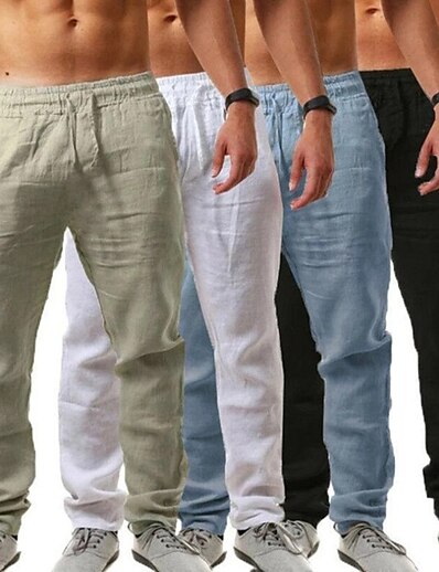 hesapli Erkek Giyim-Erkek Pantolonlar Standart İlkbahar &amp; Kış Koyu Haki Açık Haki Beyaz Siyah Gri