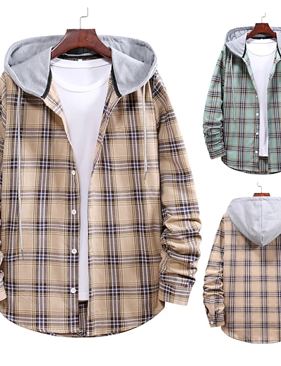 저렴한 남성용 의류-남성용 남자 후드 셔츠 블레이져 자켓 인쇄 중간 봄, 가을, 겨울, 여름 클로버 카키
