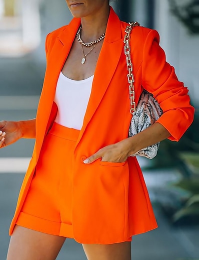 お買い得  レディースツーピースセット-女性用 ベーシック 千鳥格子 チェック 純色 仕事に着る オフィス 2点セット シャツカラー ショーツ ブレザー オフィススーツ ショーツセット トップの