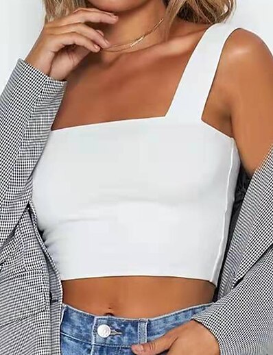 cheap Women&#039;s Tops-Women&#039;s Vest Camis Plain Strapless Sexy Tops Slim White Black Light Blue