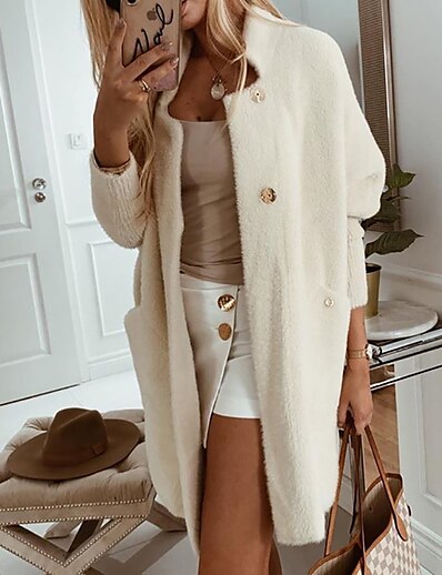 cheap Women&#039;s Outerwear-Women&#039;s Coat Winter Spring Daily Outdoor Long Coat Warm Regular Fit Casual Streetwear Jacket Long Sleeve Quilted Pocket Solid Color Beige