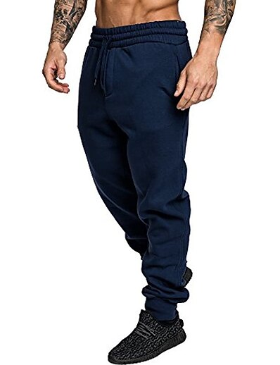 cheap Men&#039;s Bottoms-mens joggers sweatpants gym jogging tracksuit bottoms pants trousers solid color jogger pants sports outdoor spring fall navy xxl