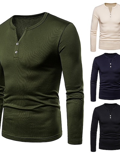 Χαμηλού Κόστους Αντρικά Ρούχα-Ανδρικά Μπλουζάκι Συμπαγές Χρώμα Λαιμόκοψη V Causal Καθημερινά Μακρυμάνικο Κουμπί-Κάτω Άριστος Απλός Βασικό Καθημερινό Μαύρο Πράσινο Χακί Βαθυγάλαζο / Μικροελαστικό