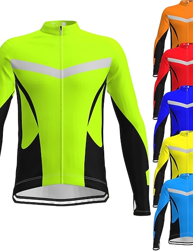 cheap Cycling-21Grams® Men&#039;s Cycling Jersey Long Sleeve Fluorescent Bike Mountain Bike MTB Road Bike Cycling Top Green Yellow Sky Blue Breathable Quick Dry Moisture Wicking Spandex Polyester Sports Clothing Apparel