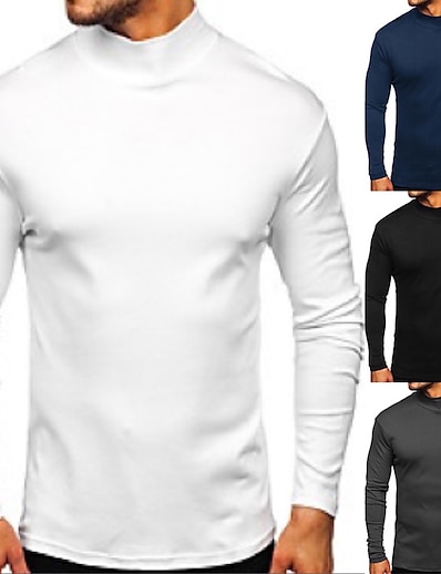 cheap Men&#039;s Clothing-Men&#039;s T shirt Tee Shirt Solid Color Turtleneck Casual Daily Long Sleeve Patchwork Tops Simple Basic Formal Fashion Wine White Black