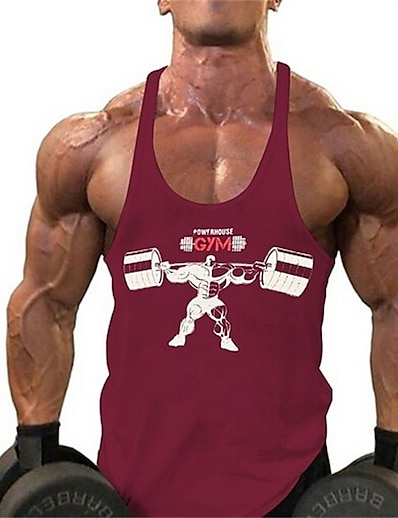 cheap Men&#039;s Tops-Men&#039;s Tank Top Vest Shirt Letter Round Neck Sports Gym Sleeveless Tops Cotton Muscle White Black Gray