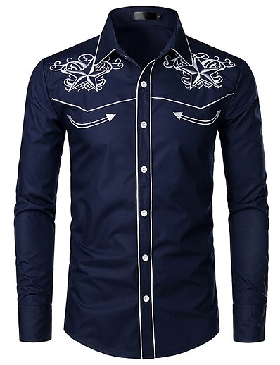 cheap Men&#039;s Tops-Men&#039;s Shirt Graphic Prints Collar Classic Collar Daily Holiday Long Sleeve Embroidered Regular Fit Tops Fashion White Black Navy Blue