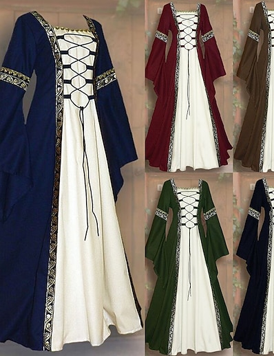 Χαμηλού Κόστους Κοστούμια μεταμφίεσης-Ξένος Μεσαίωνα Αναγέννησης Κοκτέιλ Φόρεμα Vintage Φόρεμα Φόρεμα χορού Γυναικεία Στολές Πράσινο του τριφυλλιού / Μαύρο / Κρασί Πεπαλαιωμένο Μεταμφίεση Πάρτι Απόκριες Φεστιβάλ
