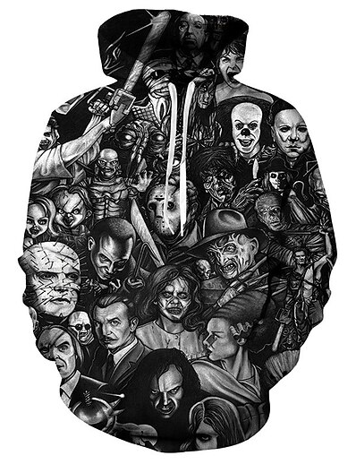 cheap Men&#039;s Tops-Wishine Unisex Hoodies 3d Digital Print Horror Movie Clown Sweatshirt Pullover Top Black xl Skull Tops