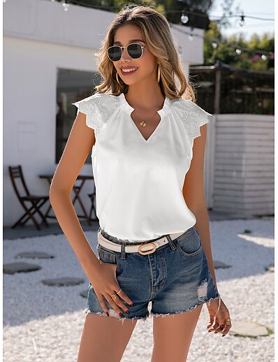 cheap Women&#039;s Tops-Women&#039;s T shirt Plain V Neck Cut Out Basic Fashion Tops White Black Yellow