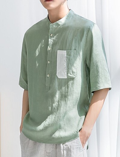 cheap Men&#039;s Clothing-Men&#039;s Shirt T-shirt Sleeve Basic Shirt Collar Medium Spring &amp; Summer Green White