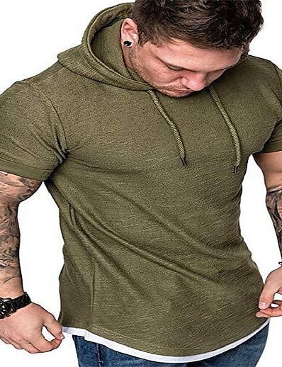 cheap Men&#039;s Tops-mens fashion casual hooded t-shirts short sleeve solid color summer hooded t-shirts - 5color grey