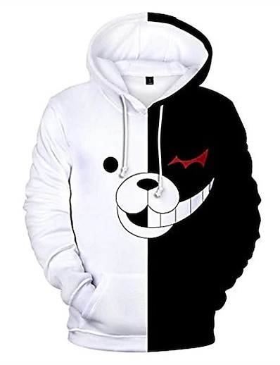 cheap Men&#039;s Tops-black white bear hoodies pullover zipper jacket uniform danganronpa monokuma cosplay costumes men unisex anime game casual long sleeve sweatshirts