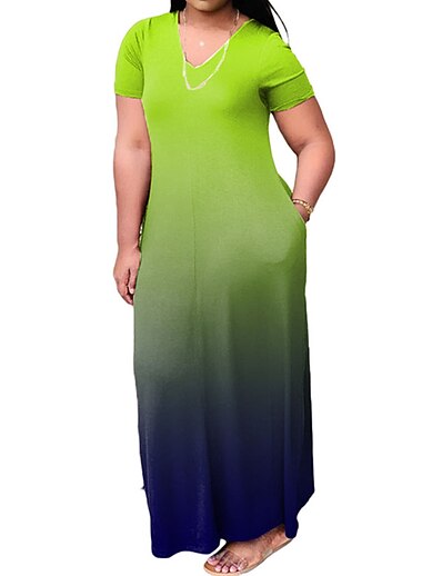 cheap Plus size-Women&#039;s Plus Size Color Gradient A Line Dress Print V Neck Short Sleeve Casual St. Patrick&#039;s Day Spring Summer Causal Daily Maxi long Dress Dress