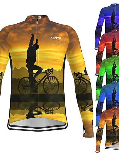 cheap Cycling-21Grams® Men&#039;s Cycling Jersey Long Sleeve Graphic 3D Bike Mountain Bike MTB Road Bike Cycling Top Black / Orange Green Yellow Breathable Quick Dry Moisture Wicking Spandex Polyester Sports Clothing