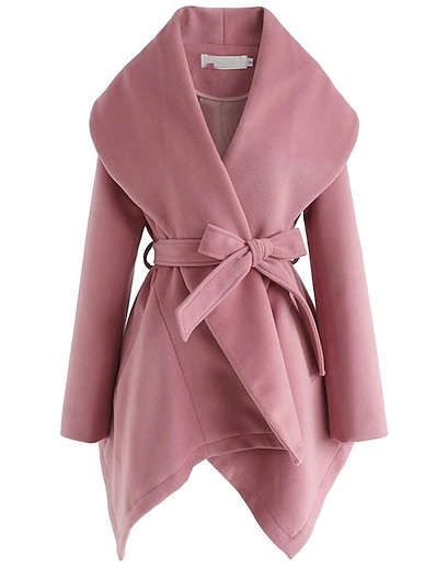 cheap Plus size-Women&#039;s Plus Size Coat Lace up Plain Causal Vacation Turndown Long Sleeve Fall Winter Regular Black Pink Beige L XL XXL 3XL