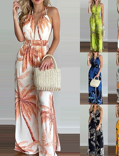 cheap Women&#039;s Clothing-women&#039;s jumpsuit summer new digital printing colorful slit jumpsuit women