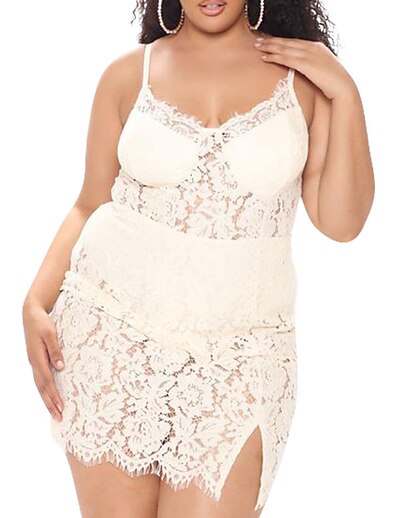 cheap Plus size-Women&#039;s Plus Size Solid Color Strap Dress Split V Neck Sleeveless Casual Spring Summer Causal Daily Short Mini Dress Dress / Lace