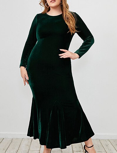cheap Plus size-Women&#039;s Plus Size Solid Color Sheath Dress Ruched Round Neck Long Sleeve Casual Sexy Prom Dress Spring Summer Causal Daily Maxi long Dress Dress / Party Dress