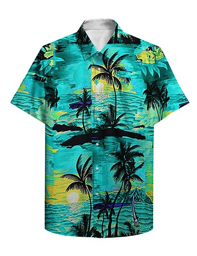 cheap Men&#039;s Tops-sunset beach palm tree hawaiian shirt red-l