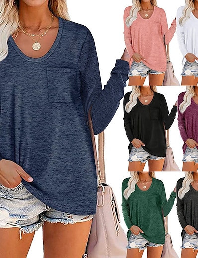 povoljno Osnovna zbirka-Žene Bluza Majica Posao Običan V izrez Obala Crn Plava Lila-roza zelena vojska