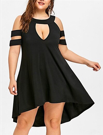 cheap Plus size-Women&#039;s Plus Size Solid Color A Line Dress Round Neck Short Sleeve Work Basic Casual Spring Summer Causal Daily Short Mini Dress Dress