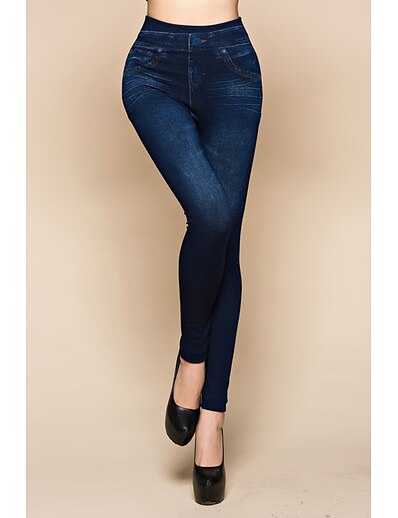 billige Underdele til kvinder-Dame Klassisk Elastisk Talje Skinny Jeans Ankel-længde Bukser Elastisk Afslappet Weekend Vanlig Medium Talje Komfort Tynd Blå En Størrelse
