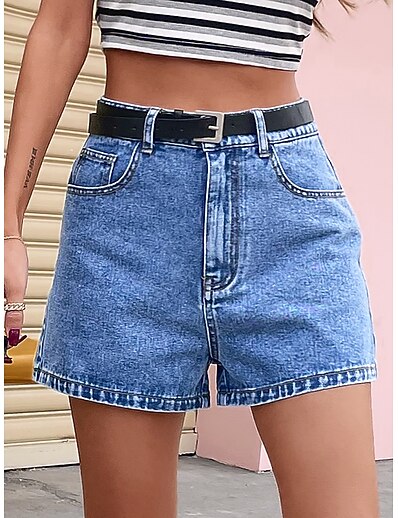 cheap Women&#039;s Bottoms-Women&#039;s Simple Basic Jeans Short Pants Inelastic Work Weekend Solid Color High Waist Blue XS S M L