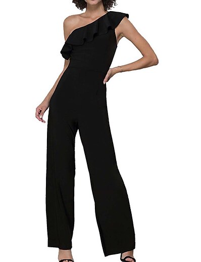 cheap Jumpsuits &amp; Rompers-Women&#039;s Jumpsuit Solid Color Ruffle Elegant One Shoulder Party Party Evening Sleeveless Regular Fit Green Black Wine S M L Spring