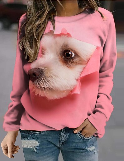 cheap Women&#039;s Tops-Women&#039;s Dog 3D Sweatshirt Pullover Print 3D Print Daily Sports Active Streetwear Hoodies Sweatshirts  Purple Pink Beige