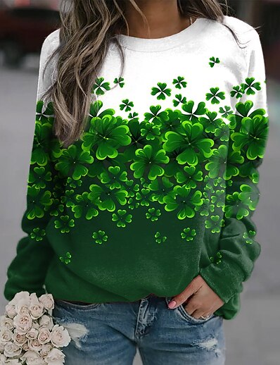 cheap Women&#039;s Tops-Women&#039;s Leaf Sweatshirt Pullover Print 3D Print Daily Sports Streetwear St. Patrick&#039;s Day Hoodies Sweatshirts  Green