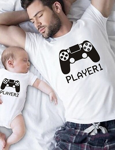 cheap Family Matching Outfits-Dad and Son T shirt Daily Graphic Letter Print White Short Sleeve Active Matching Outfits / Fall / Summer / Casual