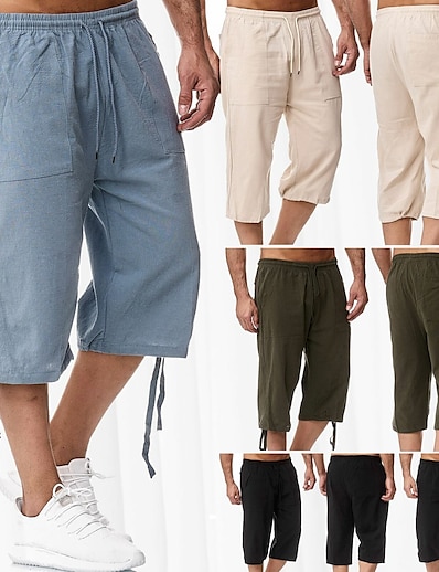 cheap Men&#039;s Clothing-Men&#039;s Capri shorts Basic Medium Spring &amp; Summer Green Black Blue Khaki