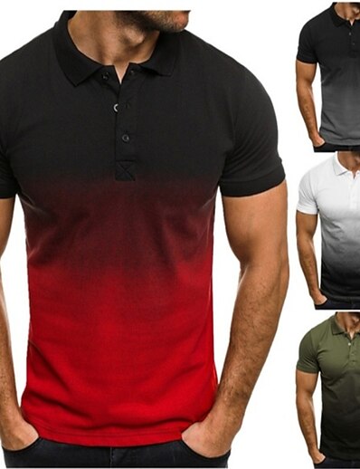 cheap Men&#039;s Clothing-Men&#039;s T-shirt Sleeve Color Block Henley Medium Spring &amp; Summer Green White Gray Black-Red