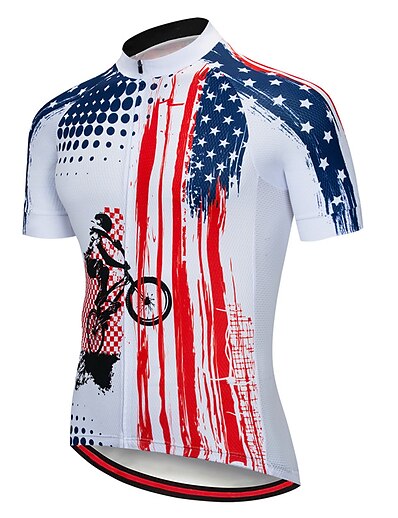cheap Cycling-21Grams® Men&#039;s Cycling Jersey Short Sleeve Polka Dot American / USA Bike Mountain Bike MTB Road Bike Cycling Top White Breathable Quick Dry Moisture Wicking Spandex Polyester Sports Clothing Apparel