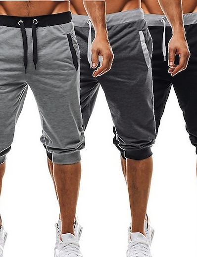 cheap Men&#039;s Clothing-Men&#039;s Capri shorts 3/4 Length Medium Spring &amp; Summer Black Gray Silver Gray