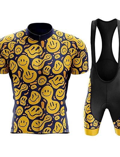 cheap Cycling-21Grams® Men&#039;s Cycling Jersey with Bib Shorts Short Sleeve Mountain Bike MTB Road Bike Cycling Blue Yellow Bike Spandex Polyester Clothing Suit 3D Pad Breathable Quick Dry Moisture Wicking Back Pocket