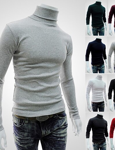 cheap Men&#039;s Tops-Men&#039;s Solid Color Sweater Pullover High Neck Casual Daily Basic Classic &amp; Timeless Base shirt Hoodies Sweatshirts  Long Sleeve Blue White Black
