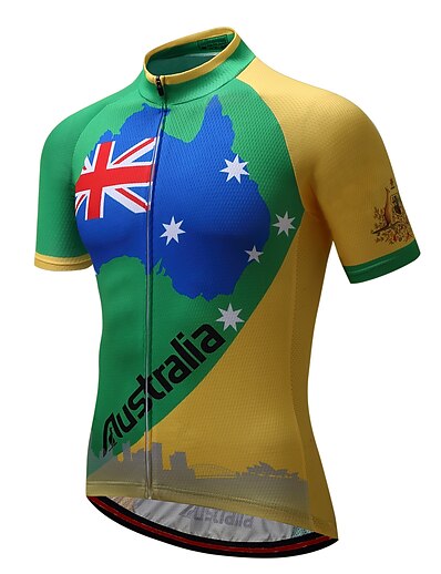 cheap Cycling-21Grams® Men&#039;s Cycling Jersey Short Sleeve Australia Bike Mountain Bike MTB Road Bike Cycling Top Green Yellow Breathable Quick Dry Moisture Wicking Spandex Polyester Sports Clothing Apparel