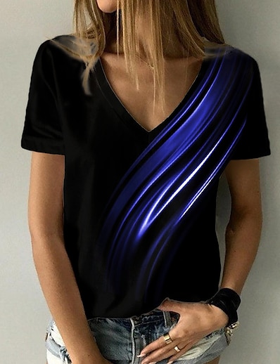 cheap Women&#039;s Tops-Women&#039;s T shirt Painting Graphic V Neck Print Basic Tops Green Blue Purple / 3D Print