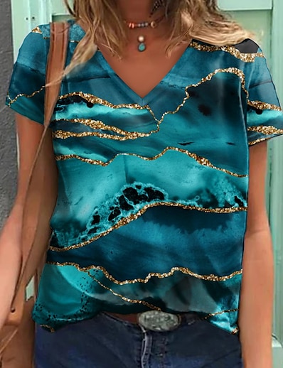 economico Top da donna-Per donna maglietta Astratto Pittura Pop art Fantasia geometrica A V Stampa Essenziale Top Verde Blu Viola / Stampa 3D